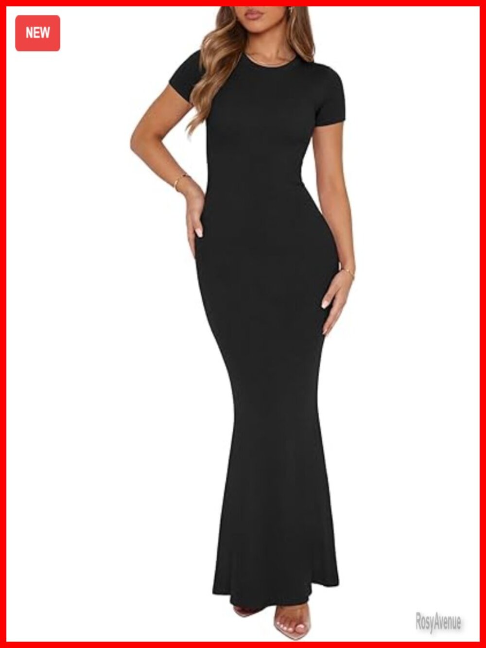 Basic Summer Casual Lounge Long Dress Elegant Short Sleeve Crew Neck Bodycon